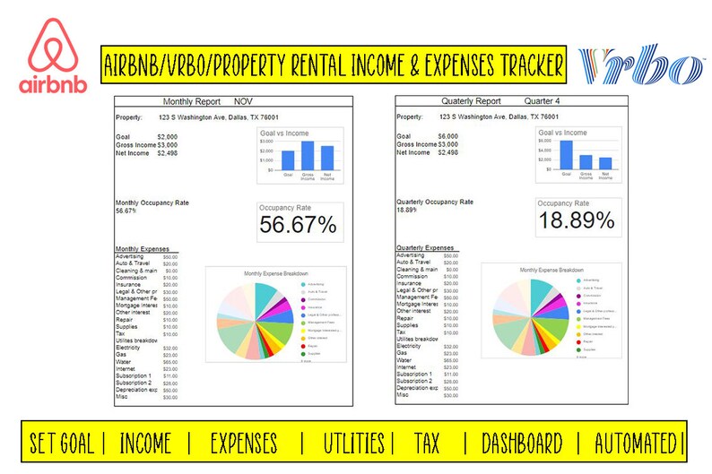 Airbnb/vrbo/property Rental & Expense Spreadsheet Tracker, Tax
