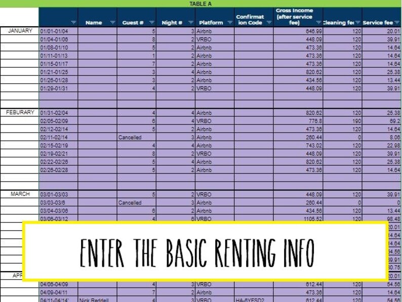 Airbnb/vrbo/property Rental & Expense Spreadsheet Tracker, Tax