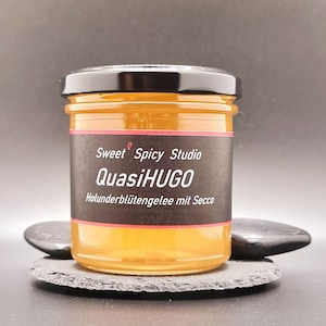 QuasiHUGO Holunderblütengelee mit Secco Gast Geschenk Ostern Handmade Konfitüre Marmelade Hugo Gelee Secco Frühstück 170 g