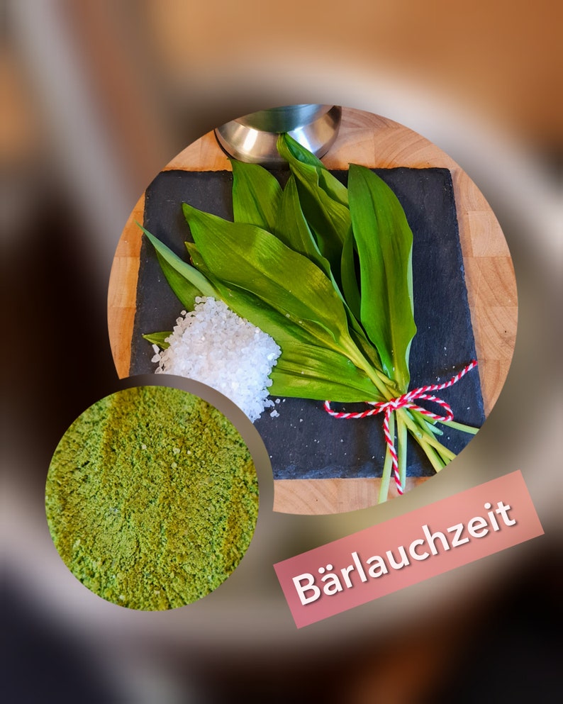 Bärlauchsalz, Gewürzsalz, Grillen, handgemacht, Geschenk Gastgeschenk Bärlauch, Kräuter, Gewürz, Kräuter, Tischdeko, Mediterran, Salz, DIY Bild 2