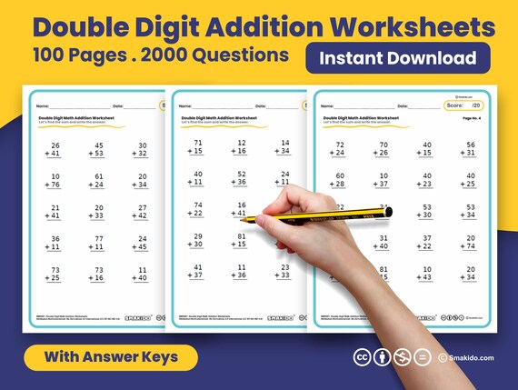 Printable Double Digit Math Addition Worksheets 100 Pages | Etsy