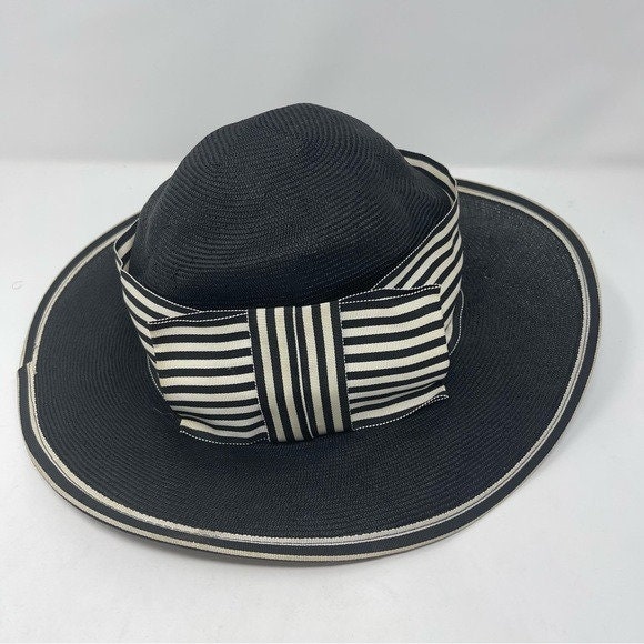 GEORGI VINTAGE HAT BLACK WIDE GROSGRAIN RIBBON BOW BLACK WHITE STRIPE ACCESSORY GEORGI VINTAGE HAT BLACK WIDE GROSGRAIN RIBBON BOW BLACK  main image 2