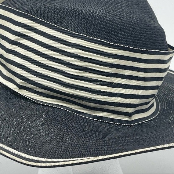 GEORGI VINTAGE HAT BLACK WIDE GROSGRAIN RIBBON BOW BLACK WHITE STRIPE ACCESSORY GEORGI VINTAGE HAT BLACK WIDE GROSGRAIN RIBBON BOW BLACK  main image 3