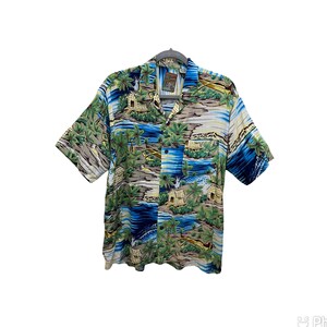 Pineapple Connection Hawaiian Shirt Palm Trees Vintage Rayon Medium
