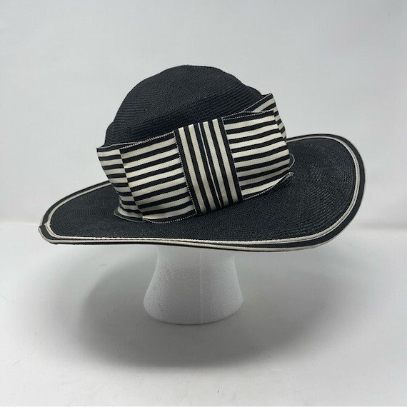 Georgi Vintage Hat Black Wide Grosgrain Ribbon Bo… - image 1