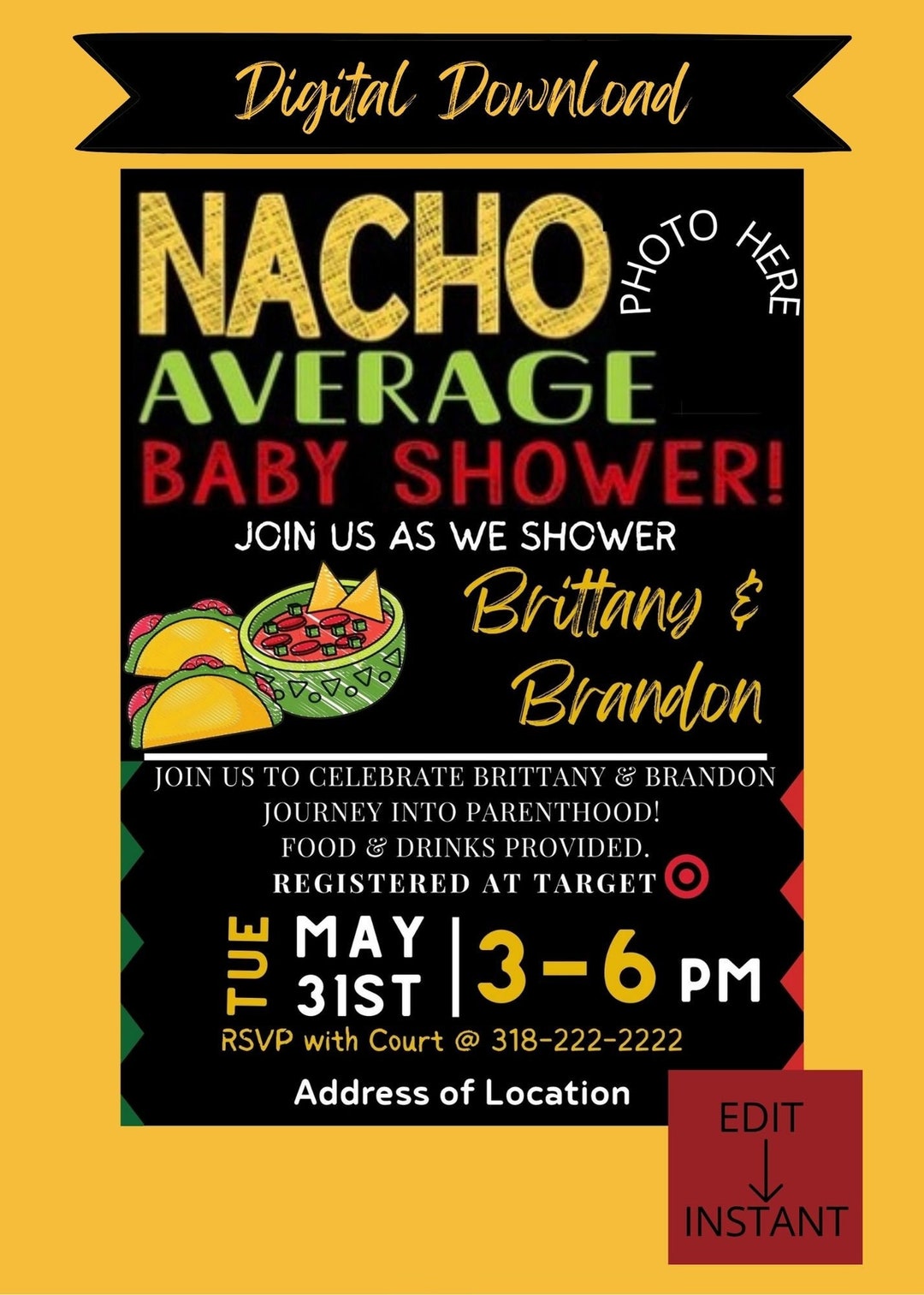Nacho Average Baby Shower Invitation INSTANT DOWNLOAD Etsy