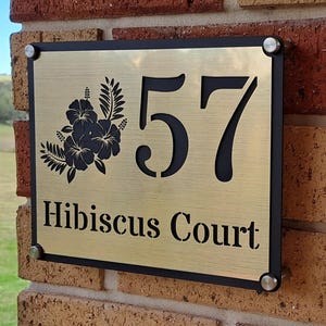 Modern Metal Look Address Plaque – Botanical Silhouette, Custom Acrylic Sign