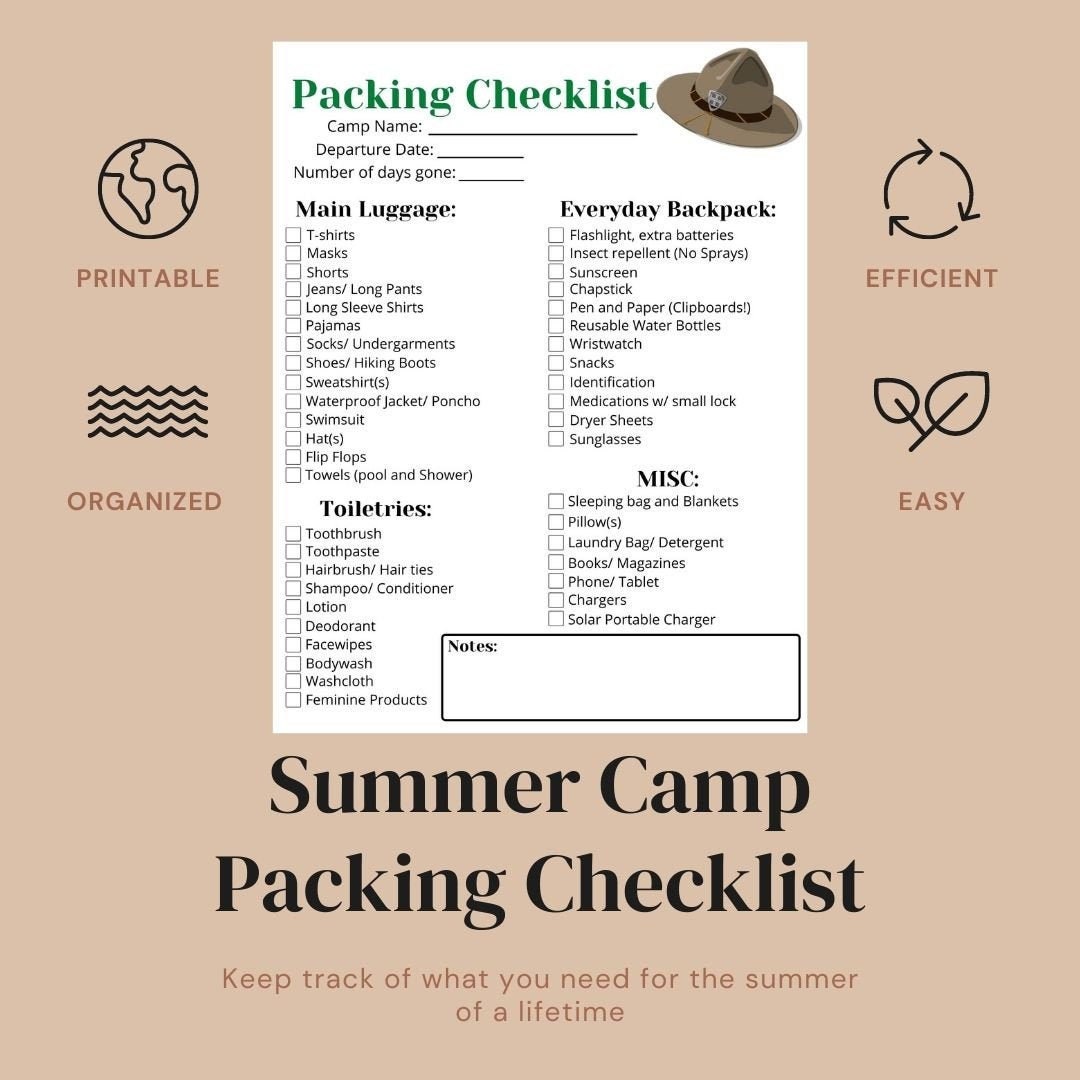 Summer Camp Packing Checklist Etsy Canada