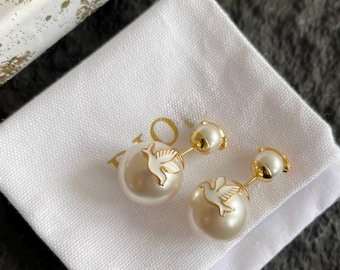 Pearl Stud Earrings with Gold