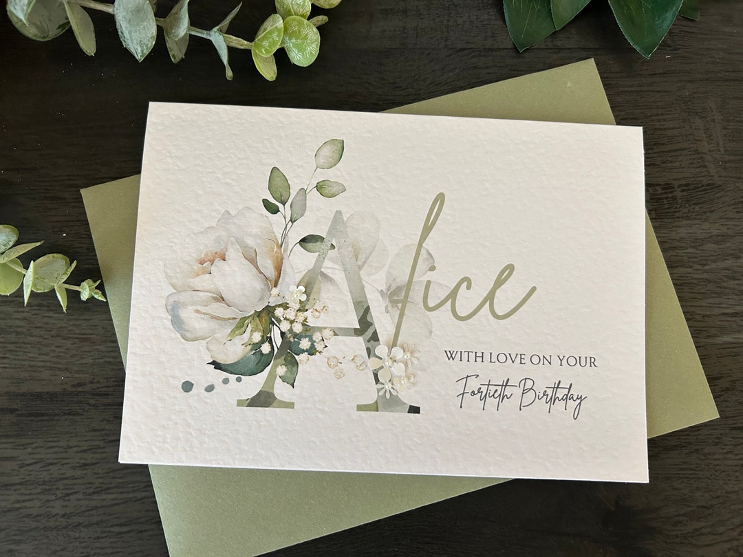 Personalised Floral Initial Birthday Card: Handmade A5 Card - Etsy UK