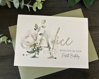 Personalised Floral Initial Birthday Card: Handmade A5 Card