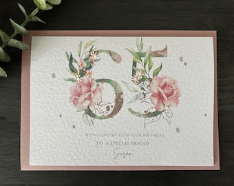 65th Birthday Card: Personalised, Handmade, Hammered Card for Her