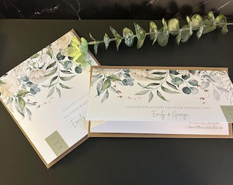 Personalised Floral Wedding Card and Matching Money/Gift Card Holder/Wallet