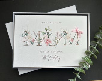 Tarjeta de cumpleaños floral personalizada para mamá, recuerdo de lujo tamaño A5 con detalles decorativos (Caja de regalo)
