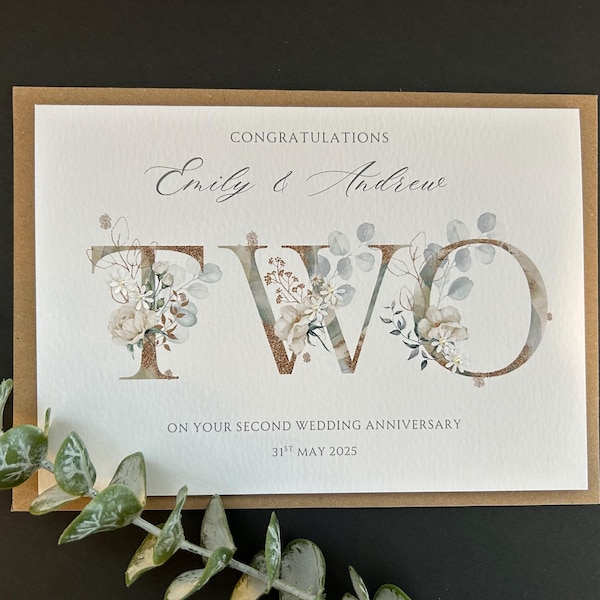 Personalised Cotton 2nd Anniversary Card: Floral Paper Flowers