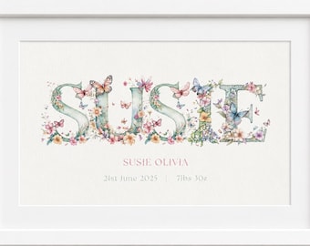 Personalised New Baby Nursery Print: Baby Name