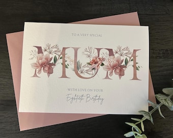 Personalised Floral Birthday Card for Mum: Handmade Embellished Age Card