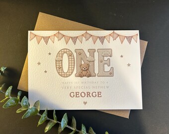 Tarjeta de primer cumpleaños personalizada: tamaño A5 grande, 1.º, uno