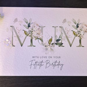 Mum Birthday Card, Personalised, Handmade, Floral Initials, 40th, 50th, 60th, 70th, 80th, 90th, 100th image 2