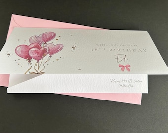 Personalised Birthday Money Wallet: Gift Card Wallet, Pink Balloons