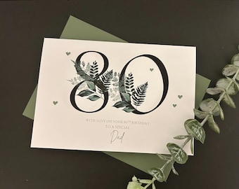 Personalised 80th Birthday Card: Handmade 300gsm Card