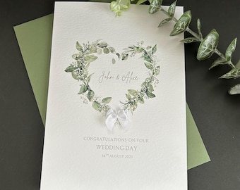 Personalised Wedding Card: Floral Heart Wreath