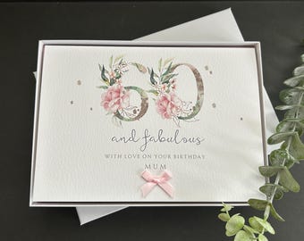 Personalised Boxed Floral 60th Birthday Card: Handmade Embellished A5 Age Card