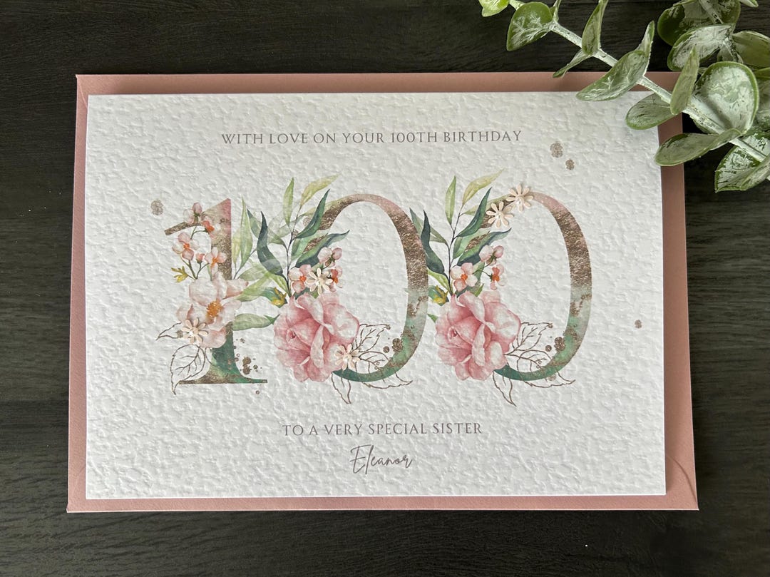 Personalised 100th Birthday Card: Handmade Floral A5 Card - Etsy UK