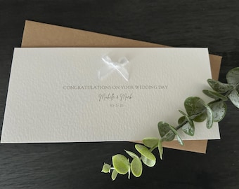 Personalised Wedding Day Money Wallet, White Bow Embellished