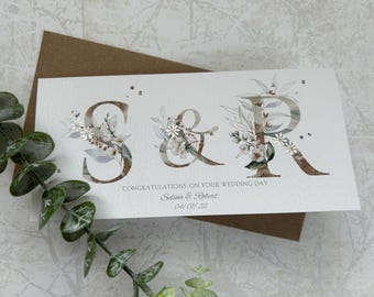 Personalised Wedding Money Wallet: Floral Initials, Message
