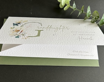 Cartera personalizada para el dinero del cumpleaños de mi nieta: Cartera para tarjetas de regalo, diseño floral.