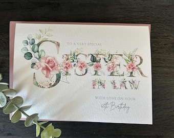 Personalised Floral Birthday Card for Sister-in-Law: Handmade A5 Card