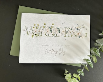 Wedding Card: Green Floral, Handmade Card