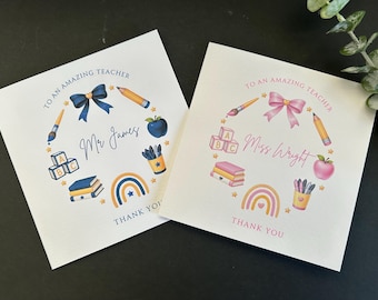 Personalised Teacher Thank You Card: Handmade 6x6 Card