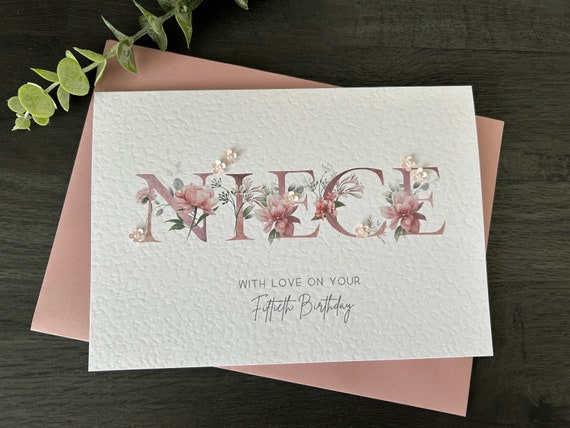 Personalised Niece Birthday Card: Pink Floral, Handmade