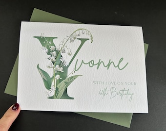 Personalised Lily of the Valley Birthday Card: A5 Hammered Card, May Birth Flower
