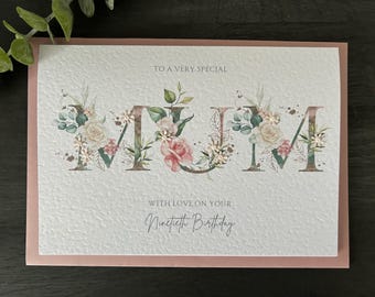 Personalised Floral Birthday Card for Mum: Handmade Embellished A5