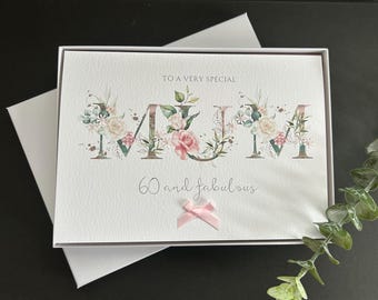 Personalised Boxed Floral Birthday Card for Mum: Handmade Embellished A5