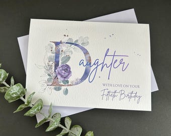 Personalised Daughter Birthday Card,  21st, 30th, 40th, 50th, 60th, 70th, Violet Floral Large Card