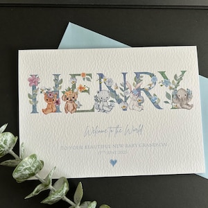Personalised New Baby Boy Card: Handmade Watercolor Design