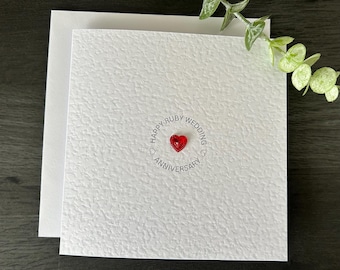 Ruby Wedding Anniversary Card: 3D Heart, Minimalist, 40th Anniversary