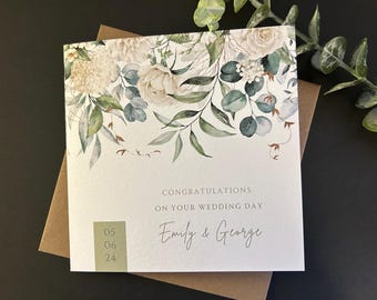 Personalised Floral Wedding Card: Wedding Day