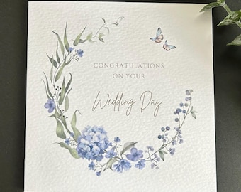 Blue Floral Wedding Card: Wedding Day