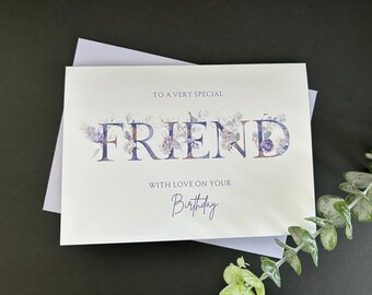 Personalised Friend Birthday Card: Violet Floral, 21st, 30th, 40th, 50th, 60th, 70th, 80th, 90th