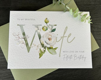 Wife Birthday Card, Personalised, Handmade, 30th, 40th, 50th, 60th, 70th, 80th, 90th, 100th,