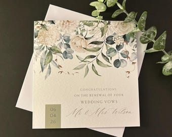 Personalised Wedding Vow Renewal Card: Handmade Floral Design