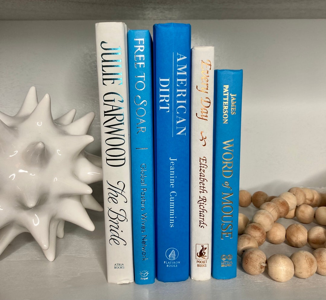 Bright Blue Book Set Color Coded Books for Home Decor Blue Book Stack