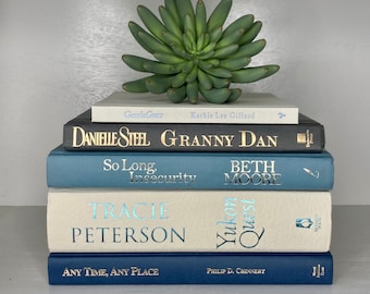 Set of Blue and Grey Books for Home Decor - Home Staging Books - Blue Book Stack for Shelf Decor - Shelf Ready Book Stack - Blue Decor