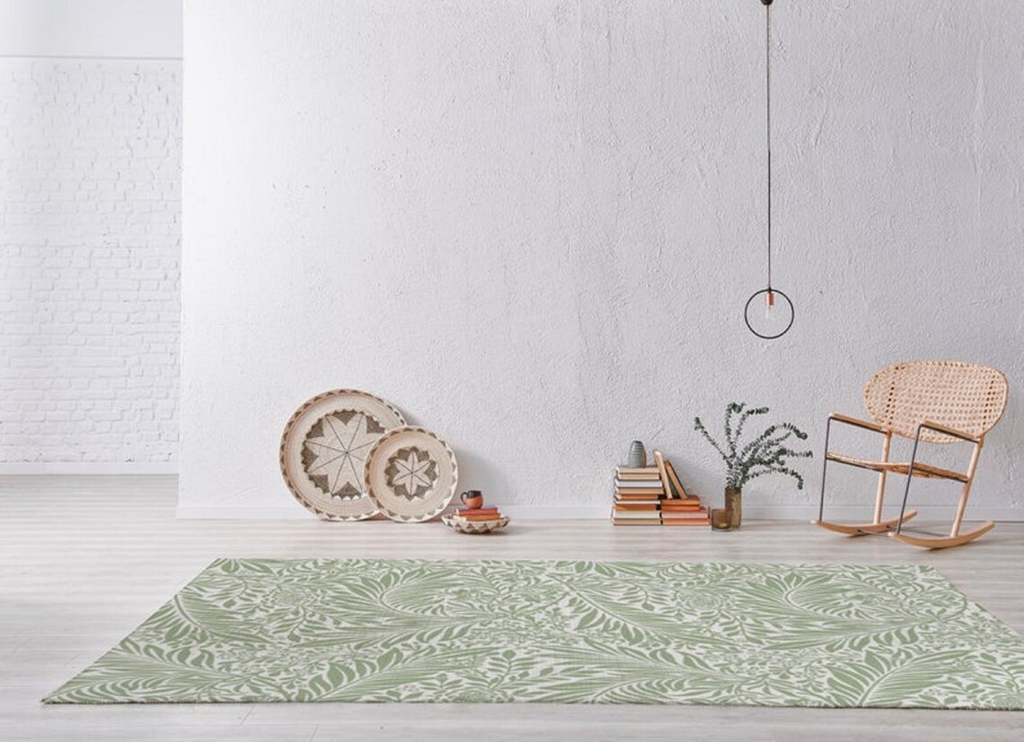 Farmhouse Carpet Sage Area Rugs Minimalist Botanical Carpet Etsy