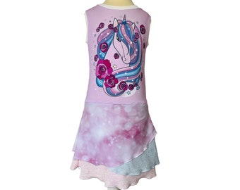 Einhorn Sommerkleid im Lagenlook für Mädchen in verschiedenen Größen - Kleid - Lagenkleid